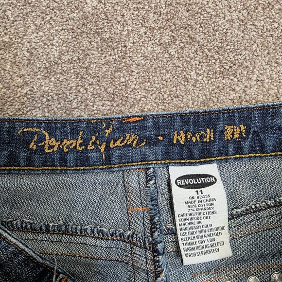 Y2K vtg Embellished boho western Revolution Distressed Flare jeans sz 11 - Picture 10 of 15